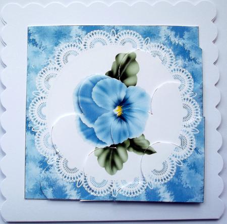 Blue Pansy Flower Shell Edged Corner Stacker by Hilary Shemmans