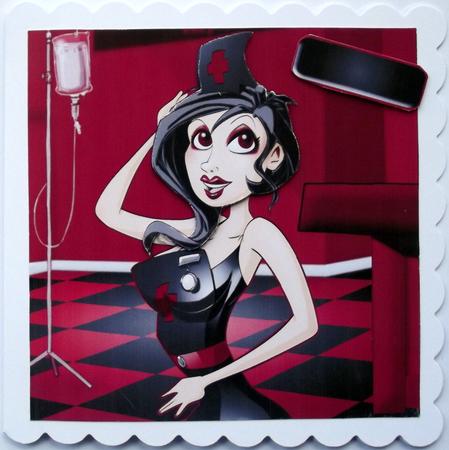 Naughty Nurse Black 8x8 Quick Card by Hilary Shemmans