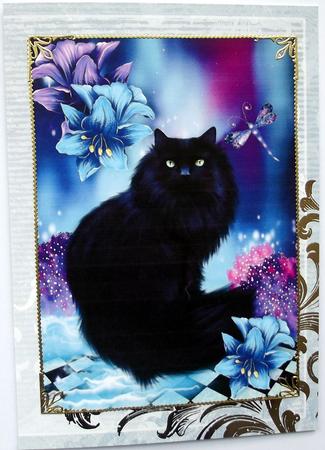 Black Persian with Green Eyes in Fantasy Design A4 by Hilary Shemmans