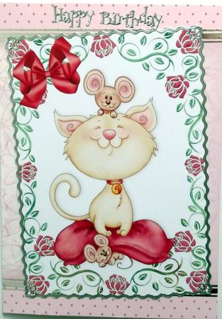 Cute Little Kitten with Mice in Rose Frame A4 by Hilary Shemmans