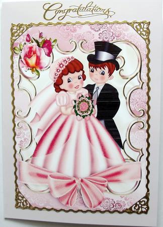 Wedding Couple with Roses in Scroll Frame A4 by Hilary Shemmans