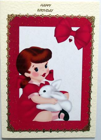 Little Girl in Red Dress with Bunny A4 by Hilary Shemmans