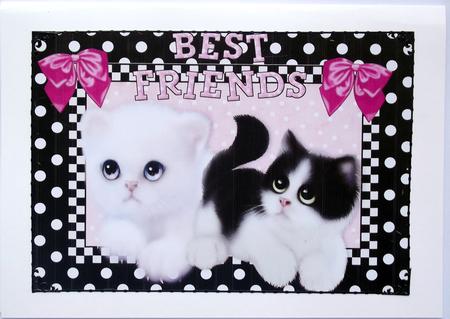 Best of Friends Cute Little Kitties with Bows A4 by Hilary Shemmans