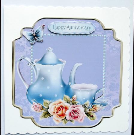 Blue Tea Time Square Card Front by Hilary Shemmans