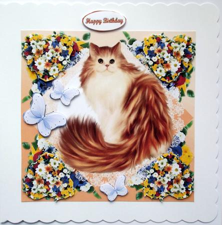 Topaz Cat Portrait with Flower Heart Decoupage by Hilary Shemmans