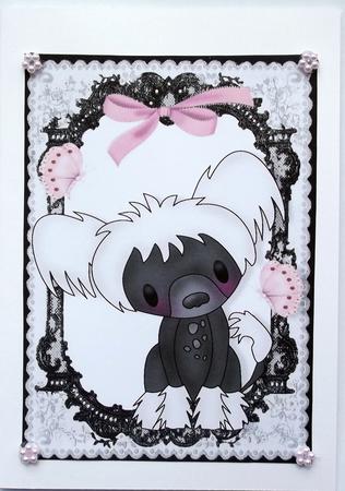 Sweet Little Puppy in Lace Frame with Pink Bow A4 by Hilary Shemmans
