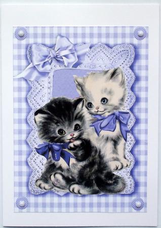 Sweet Little Kittens in Purple Gingham and Lace Frame by Hilary Shemmans