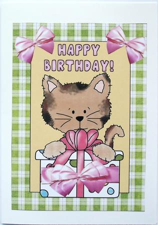 Happy Birthday Kitty with Present, A4 by Hilary Shemmans