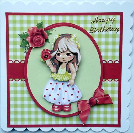 Cute Little Girl with Flower Decoupage Card Design by Hilary Shemmans