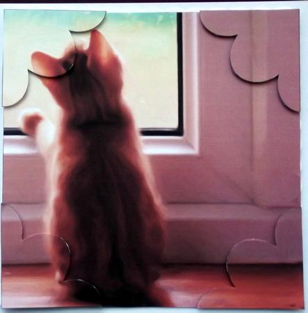 Cat at Window Quadro Petal Corner Stacker by Hilary Shemmans
