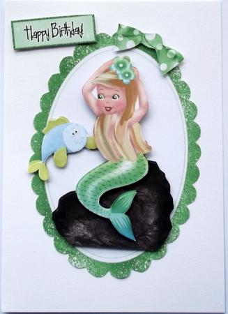 Cute Little Mermaid with Fish in Oval Frame by Hilary Shemmans