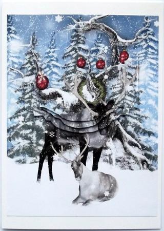 Reindeer and Baby Christmas Pyramage Card by Hilary Shemmans