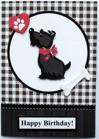 Cute Scottie Dog Gingham Card Front with Decoupage by Hilary Shemmans