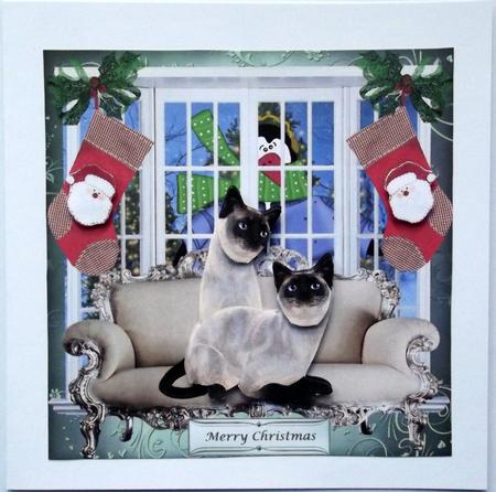 Christmas Bay Window Siamese Cats & Decoupage by Hilary Shemmans