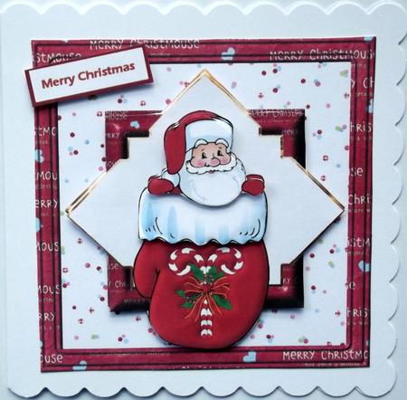 Christmas Santa in a Mitt Card with Decoupage by Hilary Shemmans