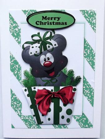 Little Teddy in Christmas Box with Red Bow by Hilary Shemmans