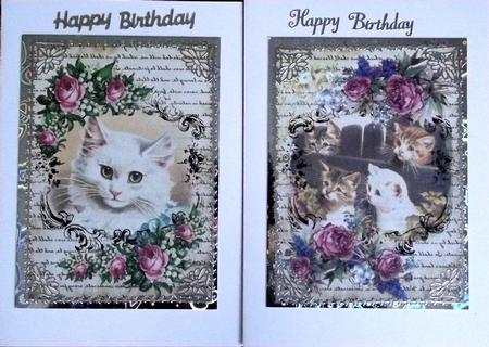 Cats and Kittens with Rose Frames on Vintage Scripts by Hilary Shemmans