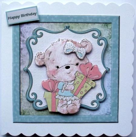 Birthday Bow Teddy Card with Decouapge by Hilary Shemmans