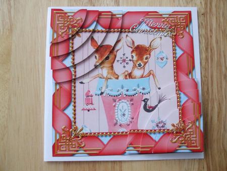 Baby Reindeers Ribbon 6 Inch Duo Corner Stack Card Front by Hilary Shemmans