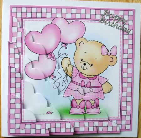 Cute Hunney Bear Rosie has a Bunch of Balloons - Scallop Corner side stacker Topper by Hilary Shemmans