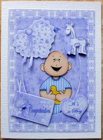 Hearts Baby Boy Card Front by Hilary Shemmans
