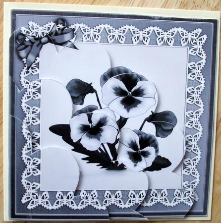 Pansy on Butterfly Lace Shell Edged Corner Side Stacker by Hilary Shemmans