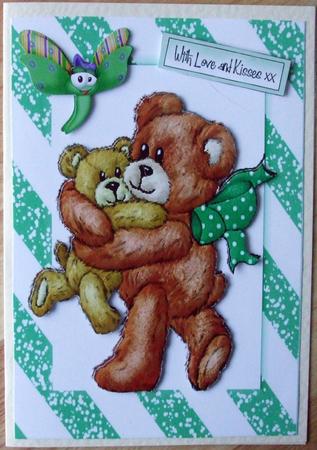 Furry Bears with Green Bow by Hilary Shemmans