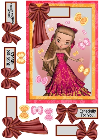 Cute Cookie Character Girl in a Dark Pink Gown Poser Graphics  by Hilary Hallas