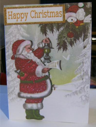 Santa and Little Robin in Snow Scene A4 by Hilary Hallas