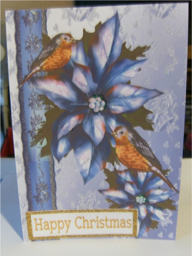 Robins and Pretty Blue Poinsettias A4 by Hilary Hallas