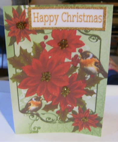 Red Poinsettias with Little Robins A4 by Hilary Hallas