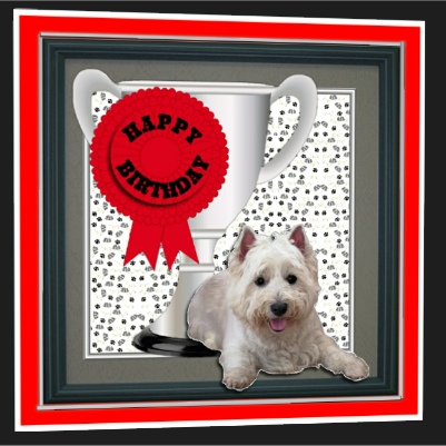Westie Trophy and Rosette 8x8 Card by Hilary Hallas
