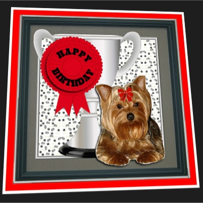 Yorkshire Terrier Trophy and Rosette 8x8 Card by Hilary Hallas
