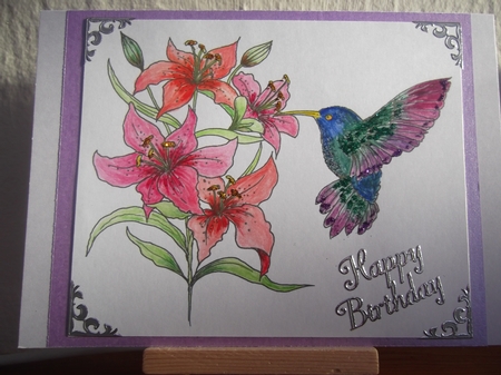 Hummingbird and Lilies Digital Stamp, colouring page. digi stamp Coloring by Hilda Mullinger