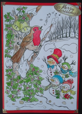 Robin Bird and Snowmen Family by Hilda Mullinger