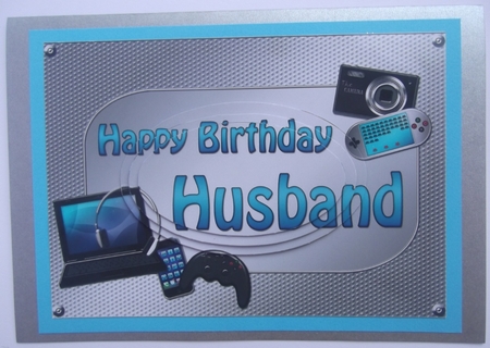 A5 Birthday Husband Gadgets N Gizmos Oval Pyramage Topper by Hilda Mullinger