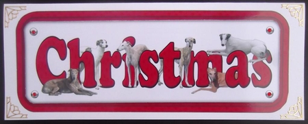 Greyhound Christmas Sign by Hilda Mullinger