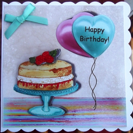 Birthday cake and balloons 6 x 6 card topper by Hilda Mullinger