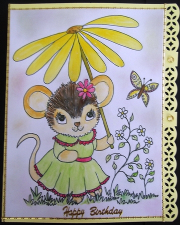 Mouse and Daisy Digital Stamp, colouring page. digi stamp Coloring by Hilda Mullinger