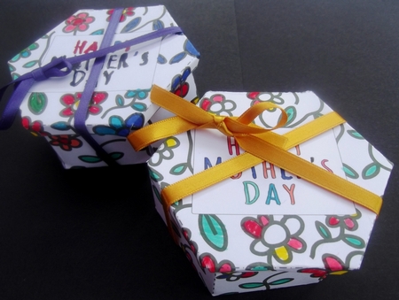 Mothers Day Coloring Hexagon Gift Box  by Hilda Mullinger