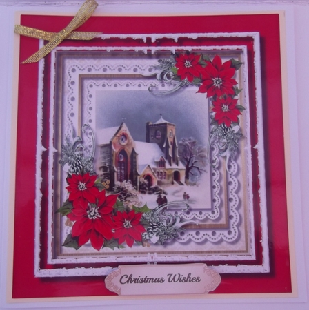 Beautiful Church with Red poinsettias  by Hilda Mullinger