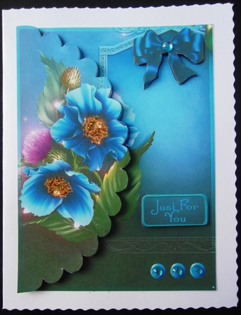 Hawian poppies in blue birthday mock envelope card sheet by Hilda Mullinger