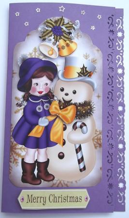 Little Girl in Purple with Snowman on a Tag by Hilda Mullinger