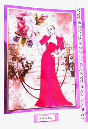 Lady in the Red Dress Card with Decoupage by Hilda Mullinger