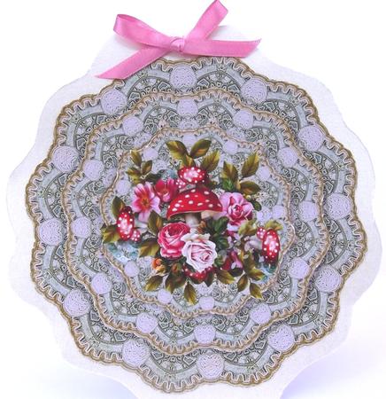 Roses & Toadstools Vintage Doily Trio Topper by Hilda Mullinger