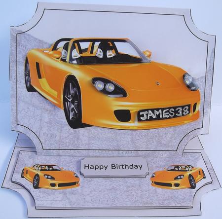 Yellow Sports Car Easel Card by Hilda Mullinger