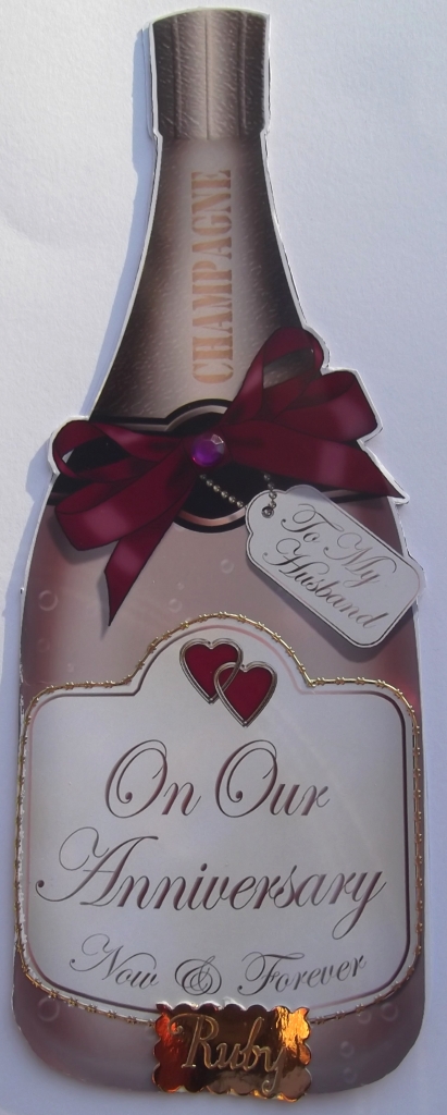 Large Dl Husband Anniversary Champagne Bottle Shaped Card by Hilda Mullinger