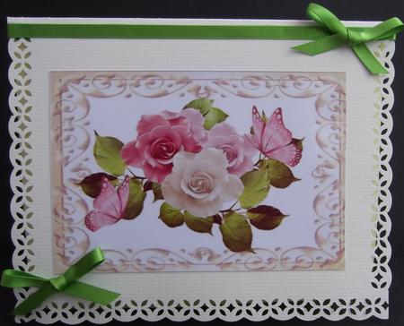 Pink and White Roses , in Ornate Frame A4 by Hilda Mullinger