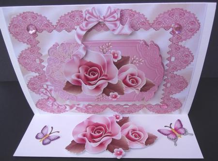 Peach Roses on a Plaque with Crochet Lace by Hilda Mullinger