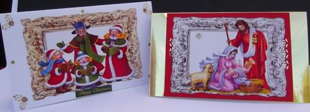 Nativity, & Carol Singers in Silver/gold Frame Card Fronts by Hilda Mullinger